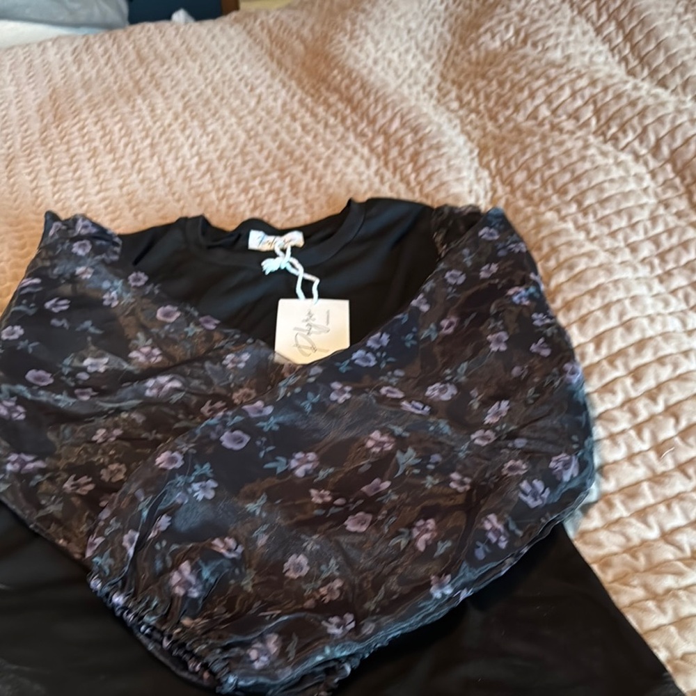 Floral Black and Purple Long Sleeve Top